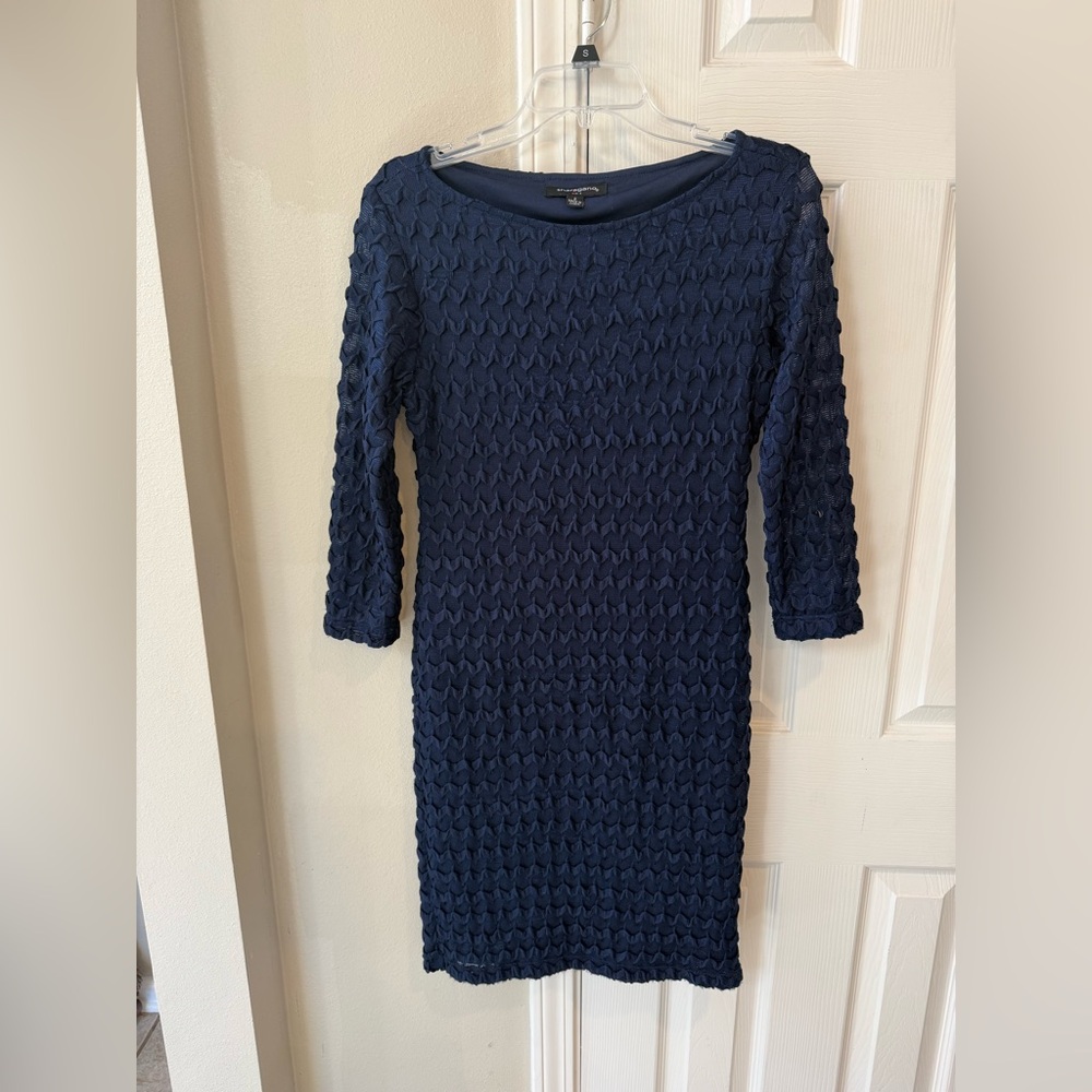 Sharagano Women's Dress Midi Navy Blue Size 8.  Textured, Stretchy